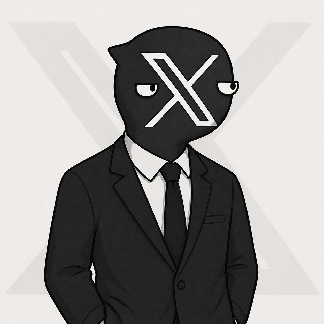 XOOR — a man in a black suit with the X logo as his face